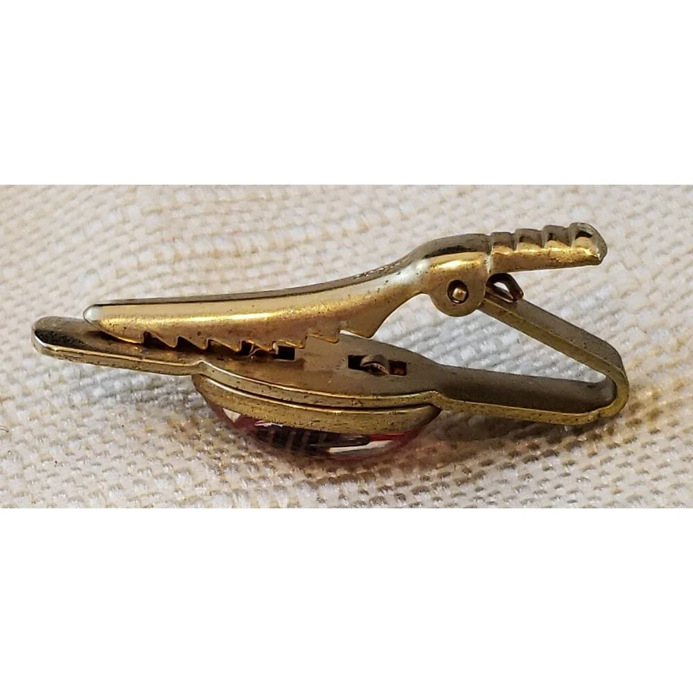 Vintage Unsigned Fly-Fishing Gold Tone Metal Tie Bar and Cufflinks Original Box